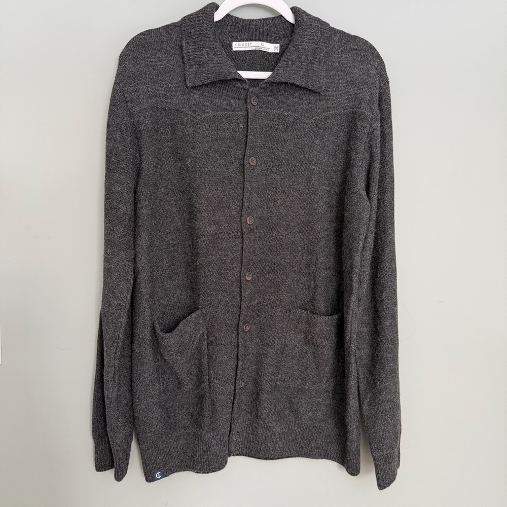 Criquet 100% Baby Alpaca Button Front Western Shirt Jacket Patch Pocket Cardigan